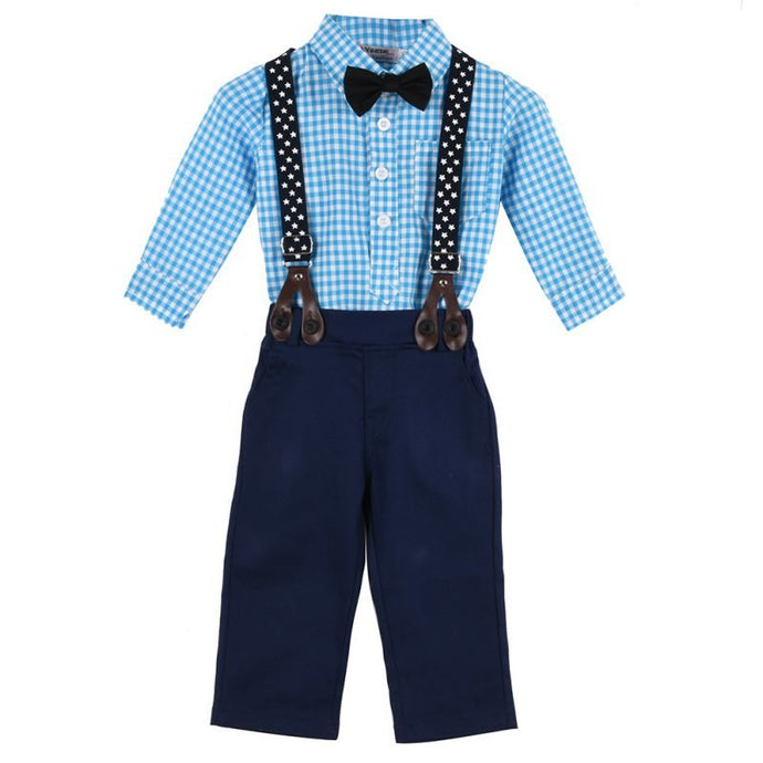 Spring Autumn Children Clothes Sets Baby Toddler Kids Boy Plaid Tops+Suspender Pants Wedding Party Outfits Suit 2pcs